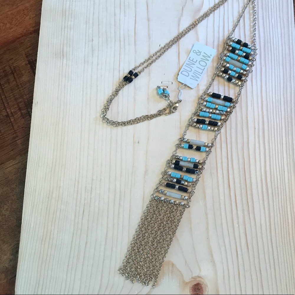 NWT Dune and Willow Beaded Fringe Gold Necklace